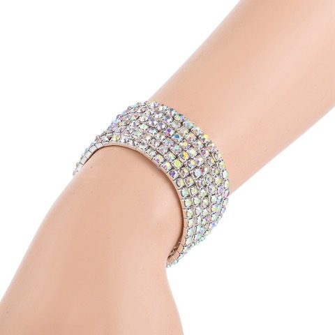 3.5mm Color Miexed Rhinestone Stretch Bracelets 6pcs Set Wholesale