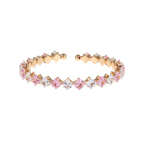 Cubic Zirconia Square Crystal Bracelet Coil Bangle, Pink