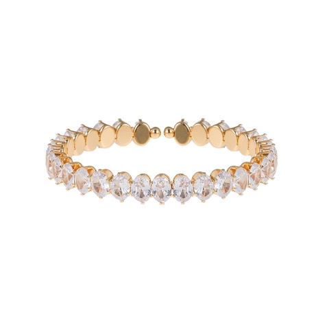 Coil Bracelet Bangle Cubic Zirconia Crystal Fashion Oval, Gold