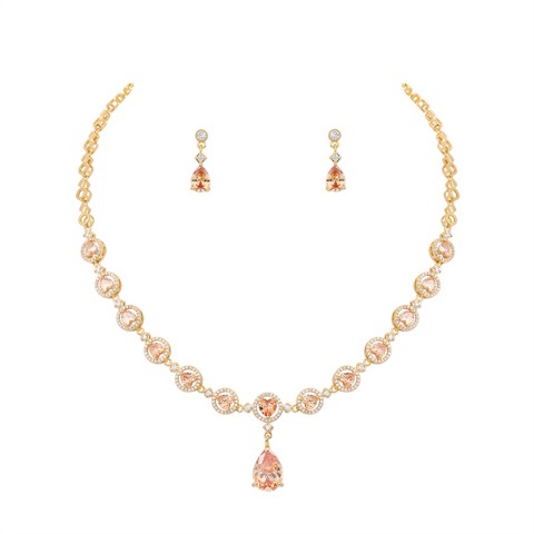 Cubic Zirconia Necklace and Earring Set for Wedding-Custom Stone Color
