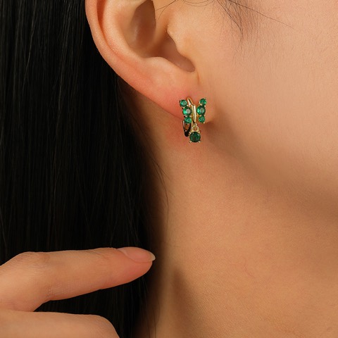 Cubic Zirconia Silver Earrings Hoop Butterfly Emerald 14k Gold Plated for Women