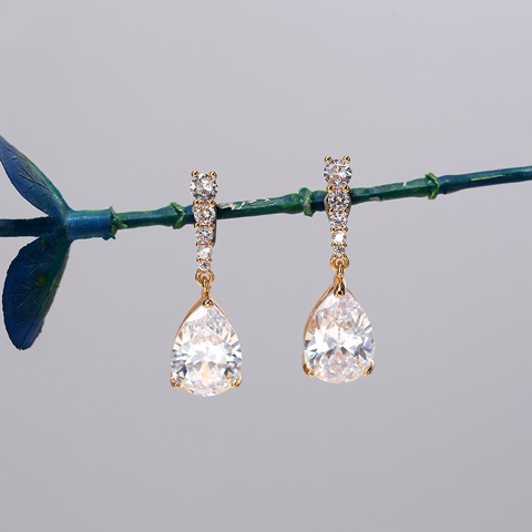 Simple design water drop zircon earrings delicate drop earrings,Custom plating color