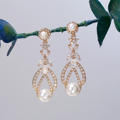Retro Pearl Zircon Earrings drop earrings,Custom plating color