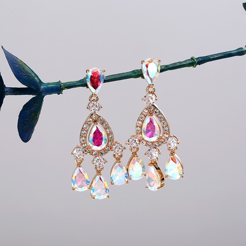 Exquisite vintage-style zircon earrings fashion.,Custom plating color