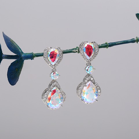 Heart design Water drop zircon earrings shiny drop earrings,Custom plating color
