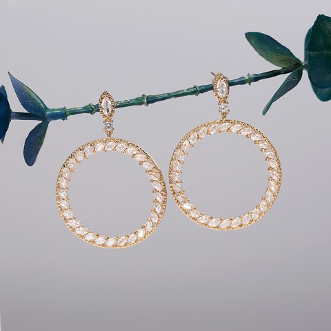 Classic round earrings, zircon design，Custom plating color