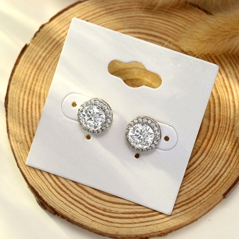 Round Zircon Stud Earrings – Simple Elegance, Custom stone size