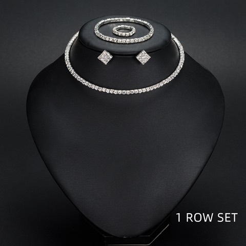 #Bride rhinestone stretch jewelry necklace earring ring bracelet set wholesale-Custom stone colors