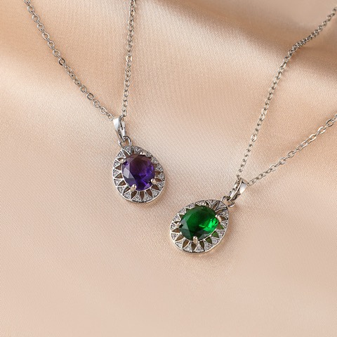 #Oval shape Cubic Zirconia Pendant Necklace Wholesale, Custom stone colors