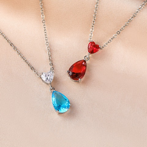 #Waterdrop Heart Zircon Pendant Necklace jewelry Wholesale, Custom stone colors