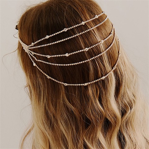#Exaggerated design, multi-layered layering style, rhinestone tassel hair chain bridal hair accessory, Custom stone colors