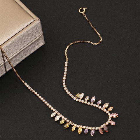 High-end zircon necklaces in multiple colors, customizable stone colors factory wholesale