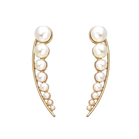 fashionable jewelry - Geometric curved pearl-studded earrings for fashionable ear studs. Manufacturer's wholesale.-Custom pearl color