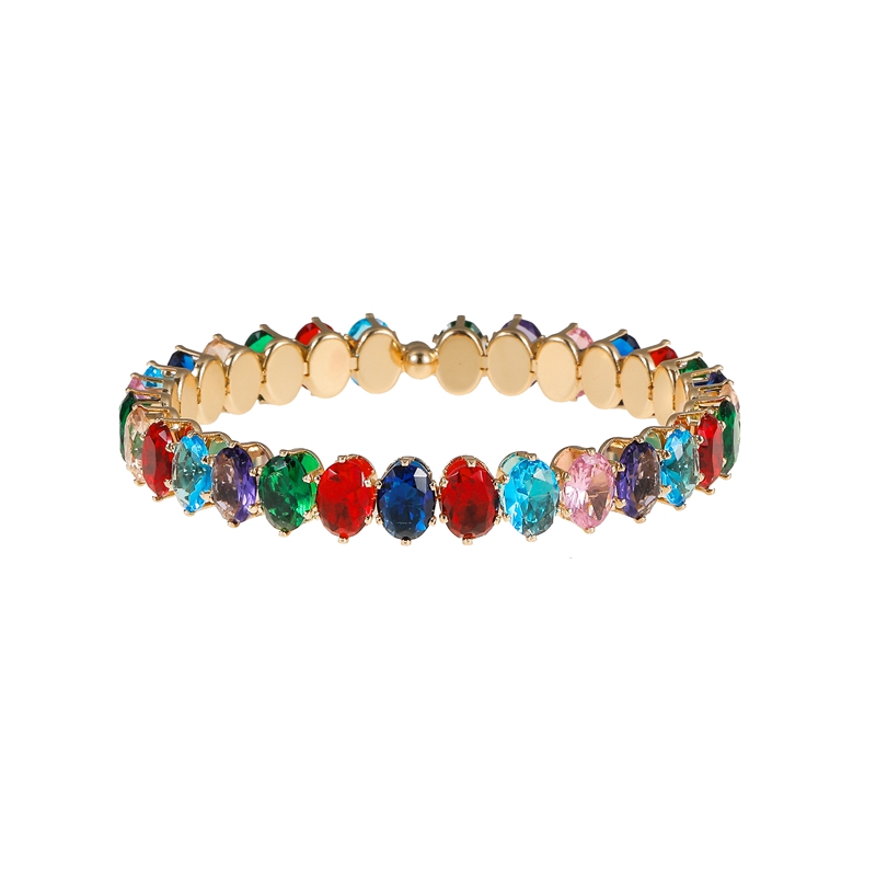 Coil Bangle Bracelet Colored Oval Cubic Zirconia for Bridesmaid