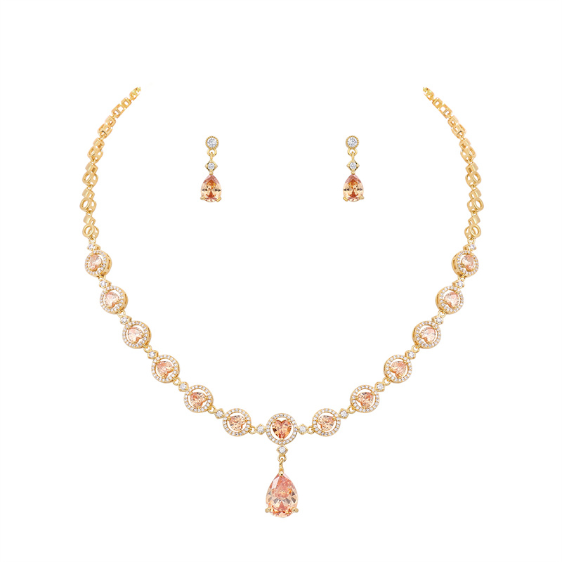 Cubic Zirconia Necklace and Earring Set for Wedding-Custom Stone Color