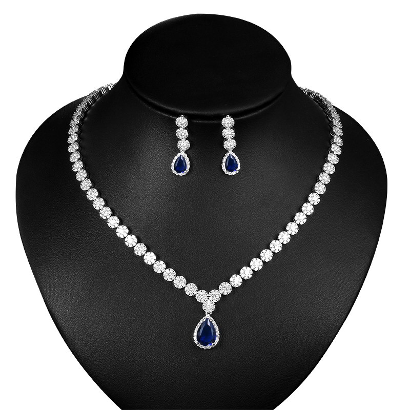 Necklace and Earrings Set Sapphire Crystal Drop Cubic Zirconia-Customized