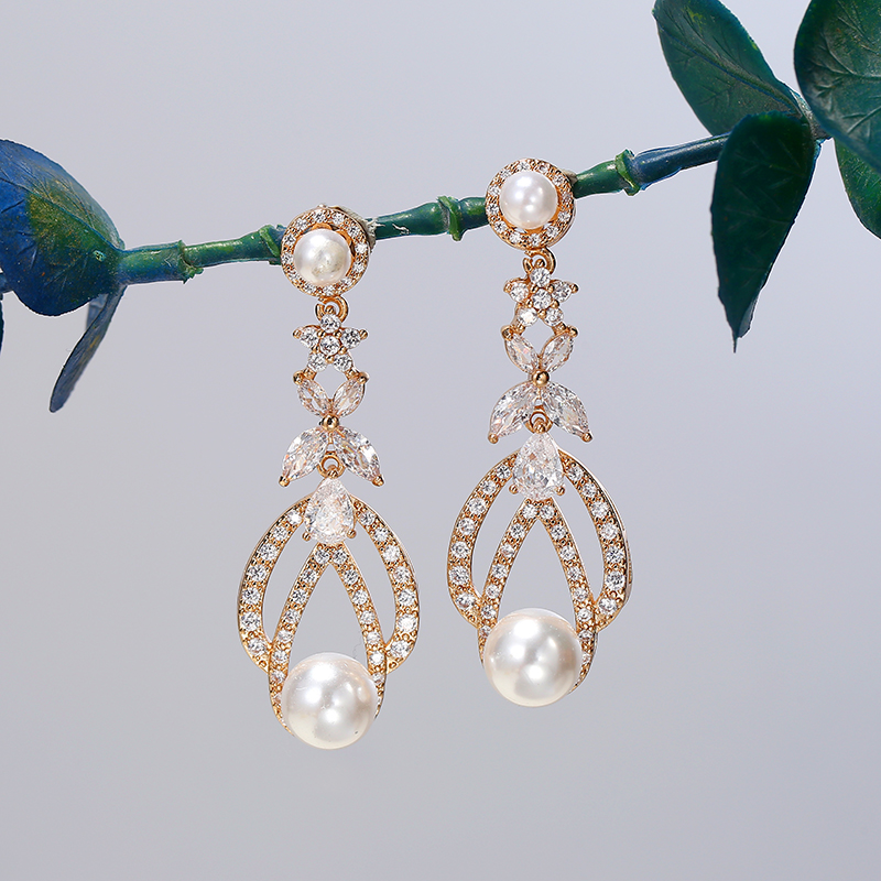 Retro Pearl Zircon Earrings drop earrings,Custom plating color