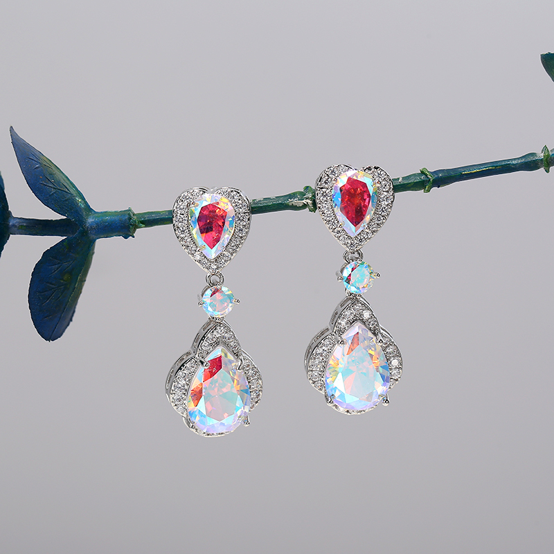 Heart design Water drop zircon earrings shiny drop earrings,Custom plating color