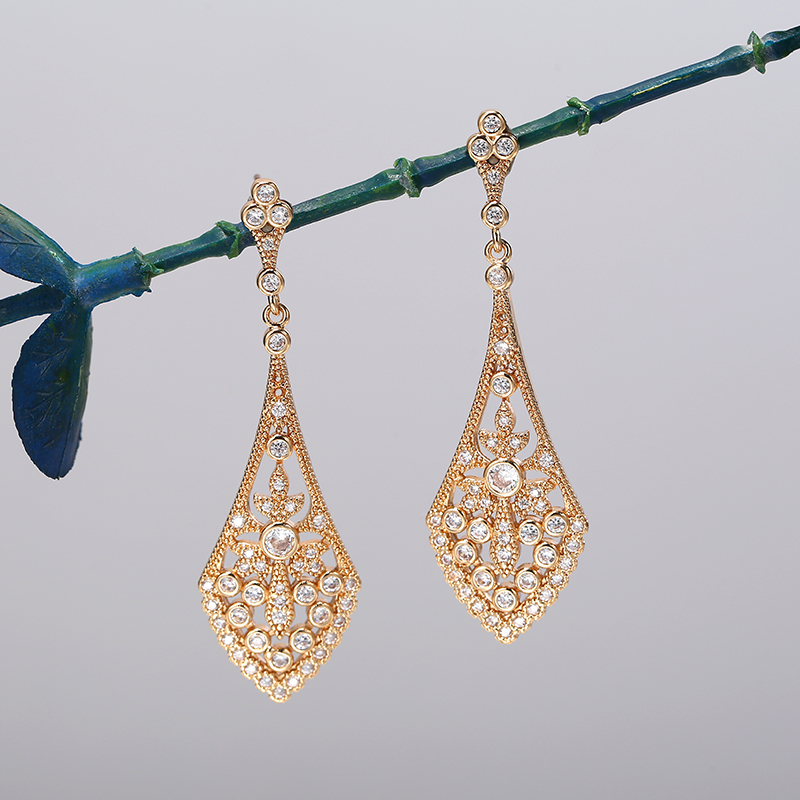 Retro Earrings with Hollow Design and Zirconia Stones Dangle Earrings,Custom plating color