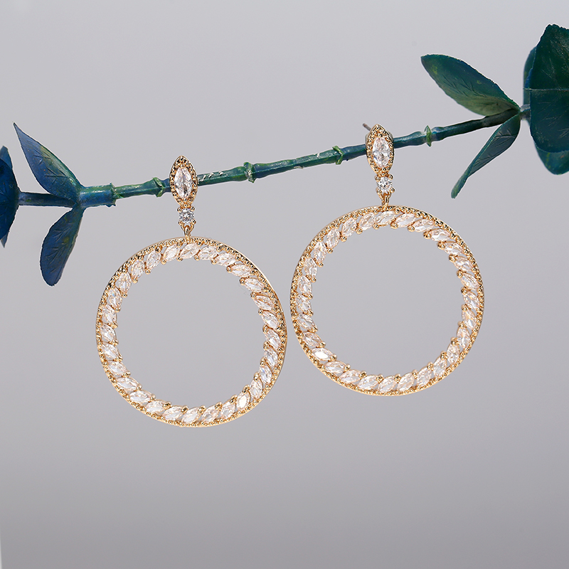 Classic round earrings, zircon design，Custom plating color