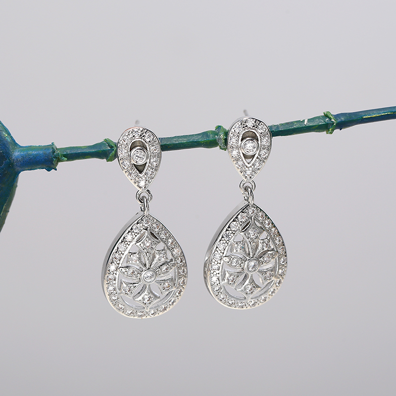 Luxury zircon wedding earrings full of CZ drop earrings,customizable
