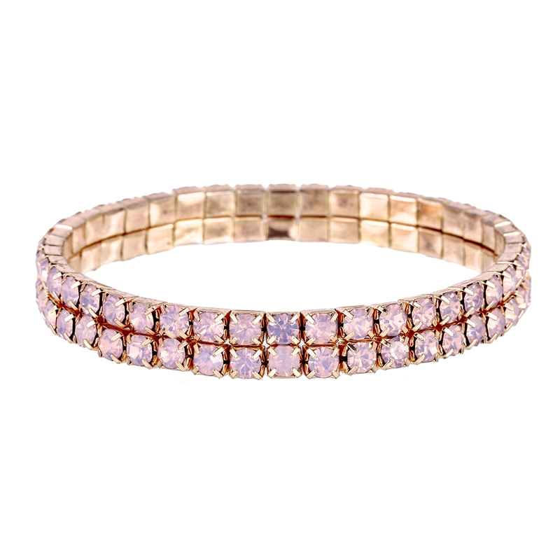 Stretch Bracelet Rose Gold Opal Rhinstone 2 Row