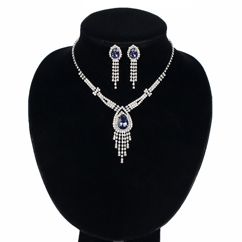 Necklace and Earrings Set Platinum Plated Pearl Flower Cubic Zirconia for Wedding — photo 2
