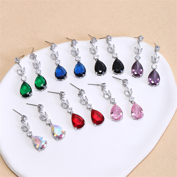 Colored CZ Dangling Earrings for Women Custom Jewelry