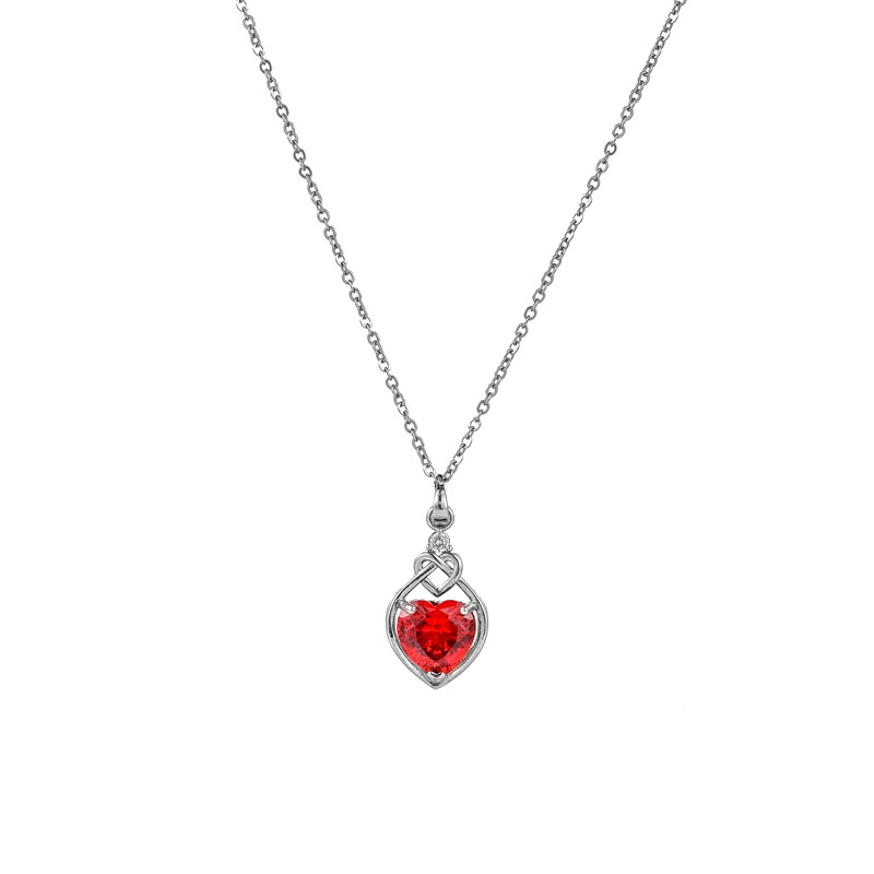 #Dazzling Red Heart-shaped Zircon Pendant Necklace Wholesale, Custom stone colors