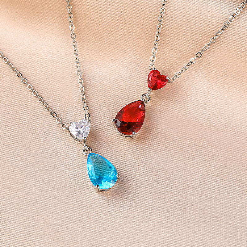 #Exquisite Red Round Zircon Pendant Necklace Wholesale, Custom stone colors — photo 2