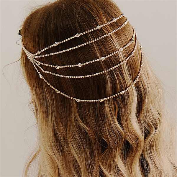 #Bride's rhinestone multi-layer tassel hair chain, dance party hair accessory, Custom stone colors — photo 4